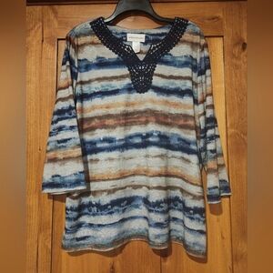 Alfred Dunner Mesa Verde Split Crew Neck Top